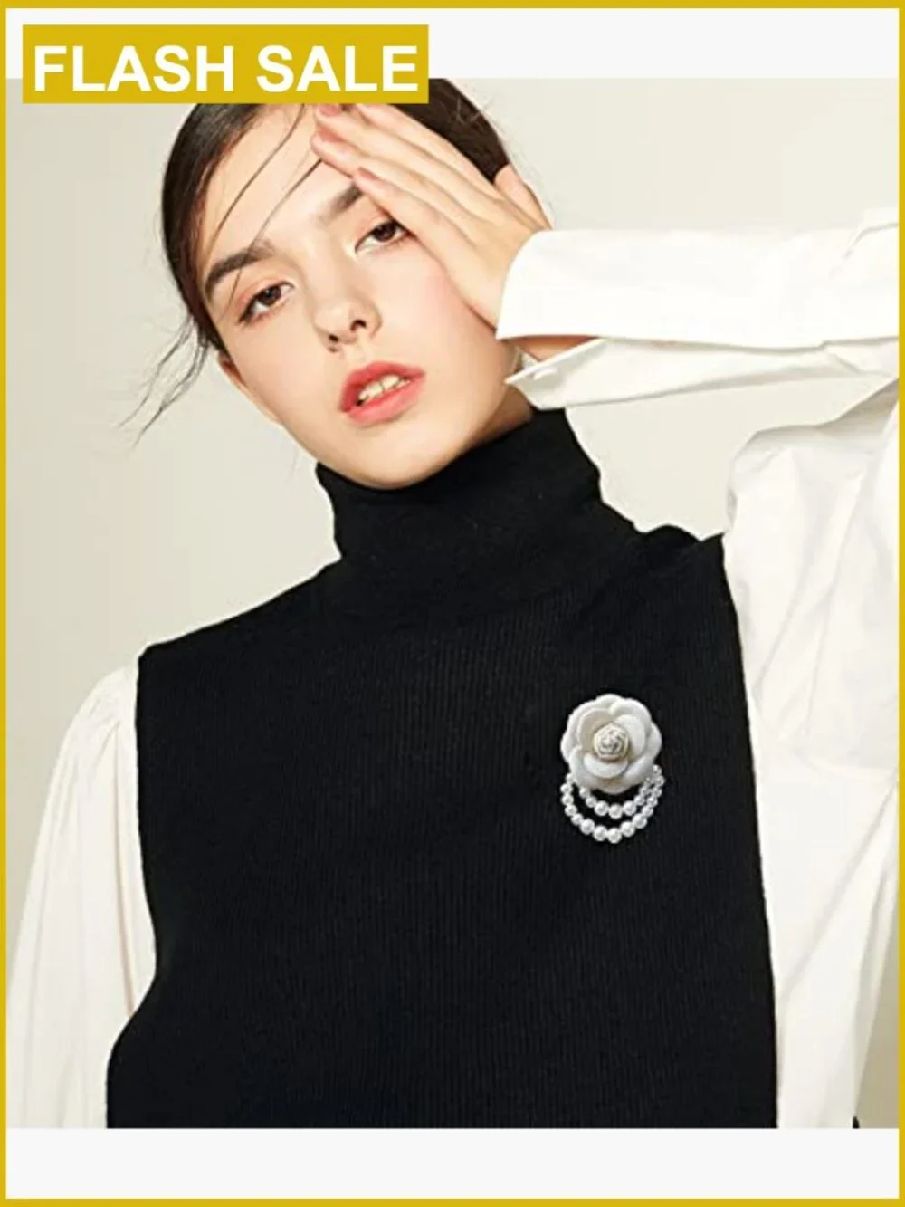 Camellia Flower Brooch with Pearl Tassel Elegant Lapel Pin for Jackets Scarves